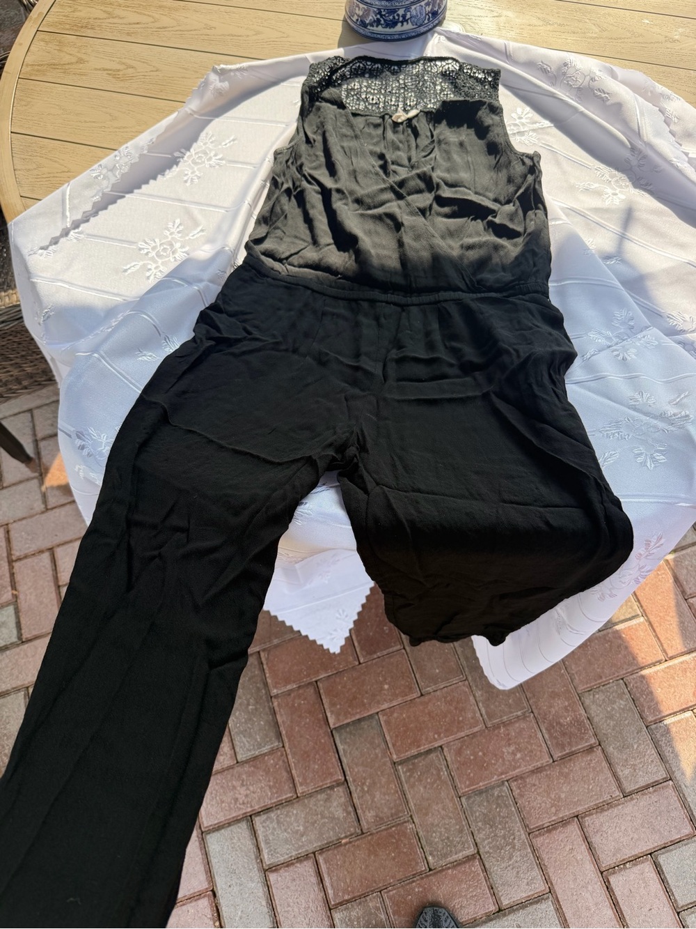 GAP Black Lace Yoke Sleeveless Jumpsuit Size Medium